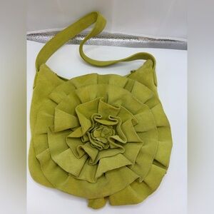 Suzanne Somers Collection Suede Lime Green Flower 3 Pocket Zip Purse